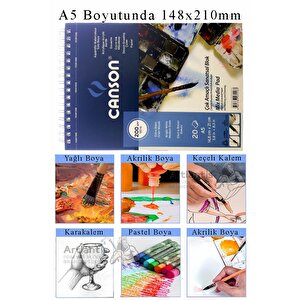 Canson Çok Amaçlı Sanatsal Blok A5 200 Gr 20 Yaprak 1 Adet Mydido 12 Renk Yağlı Boya Fırça Palet Spatula Fırça Temizleme
