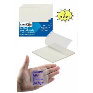 Yapışkanlı Şeffaf Not Kağıdı 50 Yaprak 3 Paket Kare Transparan Postit 75x75mm Yarı Saydam İşaretleyici Aydınger Not