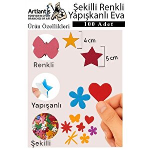 Şekilli Eva Yapışkanlı 100 Lü 1 Paket Kendinden Yapışkanlı Eva Sticker Kalp Yıldız Okul Öncesi Kreş Ana Okulu Süsleme