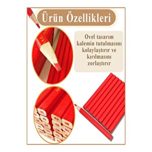 Marangoz Kalem Kırmızı Oval 6 Adet 1 Paket Kalın Oval Marangoz İnşaat Kalemi Aşap Beton İşaretleme Kalemi Kalın Kalem