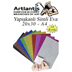 Simli Yapışkanlı Eva A4 20x30 Cm 10 Renk 1 Paket Simli Yapışkanlı Eva Süngeri 10'lu Okul Kreş Anasınıfı Elişi Etkinlikleri