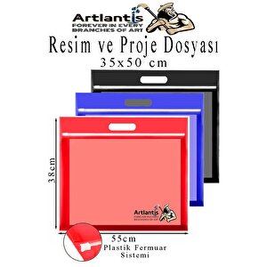 Renkli Plastik Fermuarlı Proje Dosyası 35x50 Cm 3 Adet Tutmaçlı 38x55 Cm Resim Ve Proje Ödev Dosyası El Tutmalı