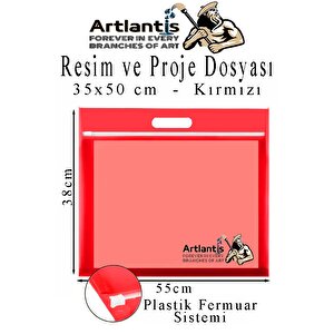 Renkli Plastik Fermuarlı Proje Dosyası 35x50 Cm 3 Adet Tutmaçlı 38x55 Cm Resim Ve Proje Ödev Dosyası El Tutmalı