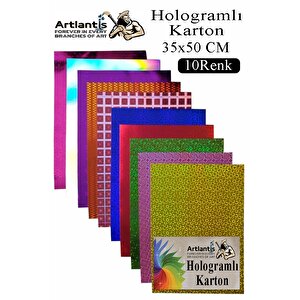 Hologramlı Karton 35x50 Cm 10 Renk 1 Paket Hulogramlı Fon Kartonu Kağıt Yanar Döner Parlak Hologram Okul Öncesi Kreş