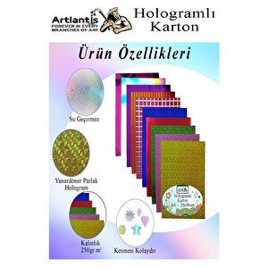 Hologramlı Karton 35x50 Cm 10 Renk 1 Paket Hulogramlı Fon Kartonu Kağıt Yanar Döner Parlak Hologram Okul Öncesi Kreş