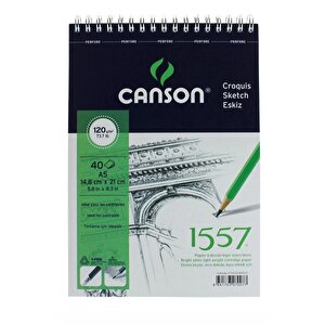 Telli Eskiz Defteri Canson 1557 A5 Spiralli 40 Yaprak 1 Adet 120 Gr 148x210 Mm Üstten Açılmalı Karakalem Sketch Book