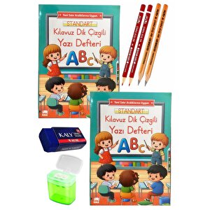Kılavuz Dik Çizgili Güzel Yazı Defteri A4 Büyük Boy Fatih Kırmızı Ve Siyah Jumbo Kurşun Kalem Sınav Silgisi Kalemtraş
