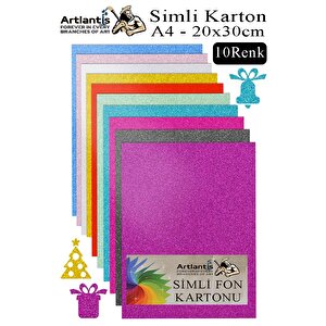 Simli Karton A4 20x30 Cm 10 Renk 1 Paket 10 Lu Simli Karton Parıltılı Kağıt Anasınıfı Kreş Etkinlik Proje Dekoratif