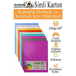 Simli Karton A4 20x30 Cm 10 Renk 1 Paket 10 Lu Simli Karton Parıltılı Kağıt Anasınıfı Kreş Etkinlik Proje Dekoratif