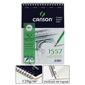 A5 Telli Eskiz Defteri Canson 1557 Spiralli Karakalem Rulo Kalemlik Siyah 24 Bölmeli Dereceli Kalem Gölgeleme Dağıtma