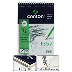 Telli Eskiz Defteri Canson 1557 A4 Spiralli 40 Yaprak 1 Adet 120 Gr 210x297 Mm Üstten Açılmalı Karakalem Sketch Book