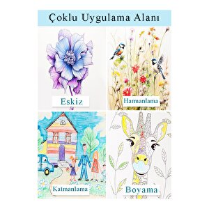 A5 Telli Eskiz Defteri Spiralli Rulo Kalemlik Siyah 24 Bölmeli 12 Renk Kuruboya Dereceli Kalem Hamur Silgi Resim Sanat