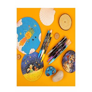 12 Renk Akrilik Markör Keçeli Kalem 1 Adet 12 Li Acrylic Paint Marker Taş Cam Metal Seramik Plastik Tuval Ahşap 0.5 Cm