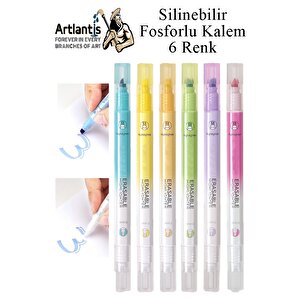 Silinebilir Fosforlu Kalem 6 Renk 1 Paket Mikro Silinebilir İşaretleme Kalemi Çift Başlı Pürüzsüz Yazma Ve Silme