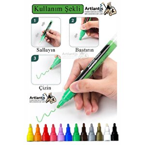 12 Renk Akrilik Markör Keçeli Kalem 1 Adet 12 Li Acrylic Marker Taş Cam Metal Seramik Plastik Tuval Ahşap 0.7-1 Cm