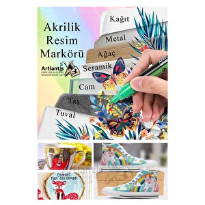 12 Renk Akrilik Markör Keçeli Kalem 1 Adet 12 Li Acrylic Marker Taş Cam Metal Seramik Plastik Tuval Ahşap 0.7-1 Cm
