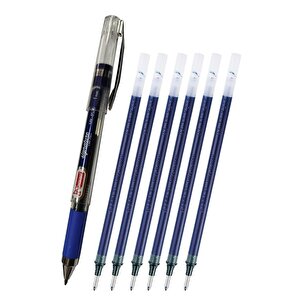 Mavi İmza Kalemi 1.0mm 1 Adet Refil Yedek Uç Mürekkep 6 Adet Mikro İmza Kalemi Yeni Kasa Mk-8526 Kalın Uçlu Pilot Kalemi