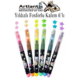 Yıldızlı Fosforlu Kalem 6 Renk 1 Paket Yıldız Baskılı İşaret Kalemi Pullu Yıldız Şekilli Damga Kalemi Sevimli Mühürlü