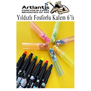 Yıldızlı Fosforlu Kalem 6 Renk 1 Paket Yıldız Baskılı İşaret Kalemi Pullu Yıldız Şekilli Damga Kalemi Sevimli Mühürlü