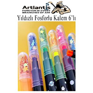 Yıldızlı Fosforlu Kalem 6 Renk 1 Paket Yıldız Baskılı İşaret Kalemi Pullu Yıldız Şekilli Damga Kalemi Sevimli Mühürlü