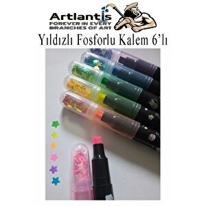 Yıldızlı Fosforlu Kalem 6 Renk 1 Paket Yıldız Baskılı İşaret Kalemi Pullu Yıldız Şekilli Damga Kalemi Sevimli Mühürlü