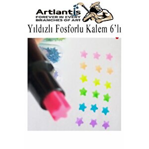 Yıldızlı Fosforlu Kalem 6 Renk 1 Paket Yıldız Baskılı İşaret Kalemi Pullu Yıldız Şekilli Damga Kalemi Sevimli Mühürlü