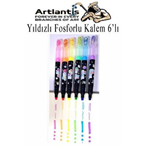 Yıldızlı Fosforlu Kalem 6 Renk 1 Paket Yıldız Baskılı İşaret Kalemi Pullu Yıldız Şekilli Damga Kalemi Sevimli Mühürlü