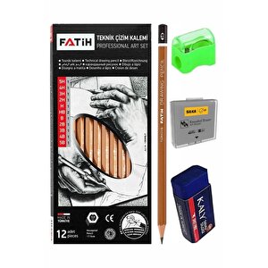 Teknik Çizim Kalemi 12 Li 1 Paket Fatih Dereceli Kalem Seti Kalemtraş Hamur Silgi Eskiz Karakalem Yumuşak Ve Sert Uçlu