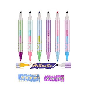 Overlay Fosforlu Kalem 6+6 Renk 1 Paket 12 Renk İnce Ve Kesik Uçlu Fosforlu İşaretleme Kalemi Keçe Uçlu Kalem