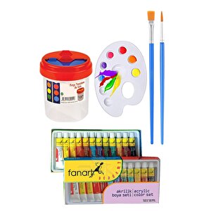 Kare Yuvarlak Ve Altıgen Tuval 30 Cm Fanart 12 Renk 12 Ml Tüp Akrilik Boya Şövale 1 Paket Arkadan Zımbalı 30x30 Cm Tuval