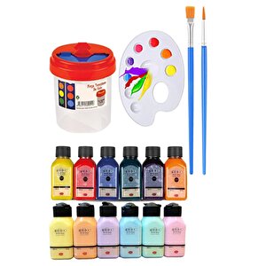 Kare Yuvarlak Ve Altıgen Tuval 30 Cm 12 Renk 75 Ml Akrilik Boya Şövale 1 Paket 30x30 Cm Arkadan Zımbalı Astarlı Resim