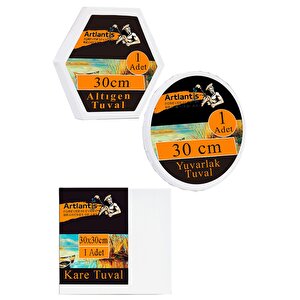 Kare Yuvarlak Ve Altıgen Tuval 30 Cm 6 Renk Akrilik Boya Şövale 1 Paket 30x30 Cm Arkadan Zımbalı Astarlı Resim Tuvali