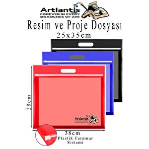 Renkli Plastik Fermuarlı Proje Dosyası 25x35 Cm 3 Adet Tutmaçlı 28x38 Cm Resim Ve Proje Ödev Dosyası El Tutmalı