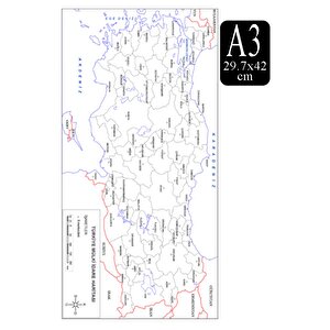 Türkiye Mülki İdare Haritası A3 10 Adet 29.7x42 Cm Türkiye Mülki İdare Harita Fotokopi Proje Ödev Doldurulabilir Okul