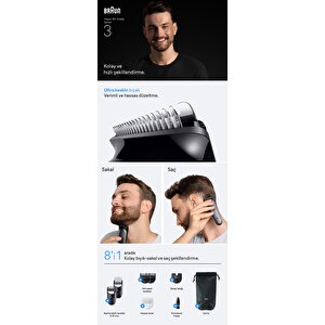 Braun Hepsi Bir Arada Series 3, 8’i 1 Arada Tıraş Kiti, Keskin Bıçak, 14 Uzunluk, Aio3540
