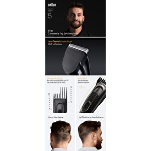 Braun Saç Kesme Makinesi Series 5, +3 Aksesuar, Ömür Boyu Keskin Bıçak, 17 Uzunluk, Hc5530