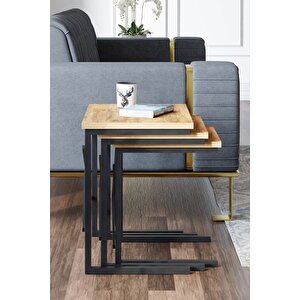 Zg1 Metal Ayaklı 3'lü Zigon Sehpa - Çam