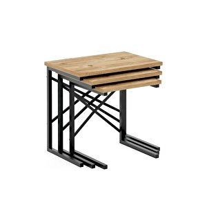 Zg1 Metal Ayaklı 3'lü Zigon Sehpa - Çam