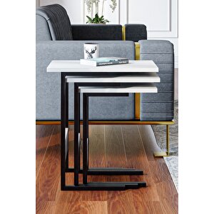 Zg3 Metal Ayaklı 3'lü Zigon Sehpa - Beyaz Beyaz