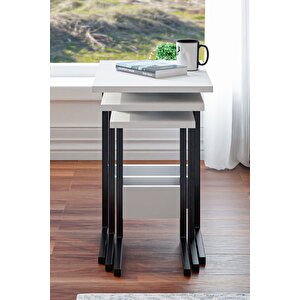 Zg3 Metal Ayaklı 3'lü Zigon Sehpa - Beyaz Beyaz
