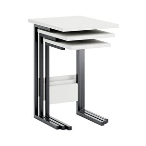 Zg3 Metal Ayaklı 3'lü Zigon Sehpa - Beyaz