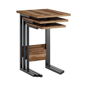 Zg3 Metal Ayaklı 3'lü Zigon Sehpa - Ceviz