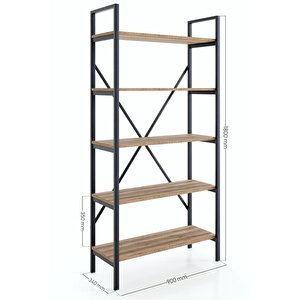 90x180 Metal Kitaplık 5 Raflı - Sakramento/siyah