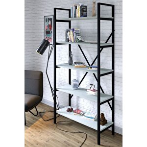 Metal Ayaklı 5 Raflı Kitaplık - 90x180cm - Beyaz