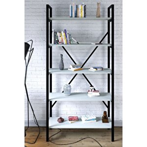 Metal Ayaklı 5 Raflı Kitaplık - 90x180cm - Beyaz