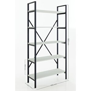 Metal Ayaklı 5 Raflı Kitaplık - 90x180cm - Beyaz