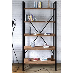 Metal Ayaklı 5 Raflı Kitaplık - 90x180cm - Çam
