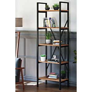 Siyah  Çam Metal Kitaplık 5 Raflı -  60x180