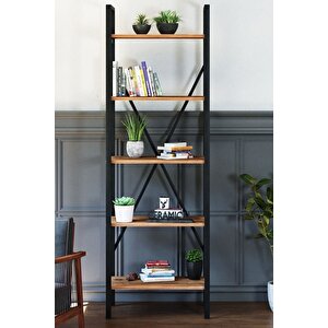 Siyah  Çam Metal Kitaplık 5 Raflı -  60x180