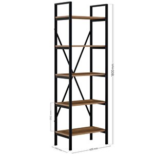 Siyah  Çam Metal Kitaplık 5 Raflı -  60x180